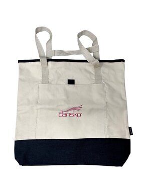 Dansko Gemline Convertible Tote Bag Backpack Beige Black Canvas Outer Pocket